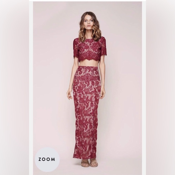 The Jetset Diaries Dresses & Skirts - The Jetset Diaries Elegant Burgundy Lace Maxi Skirt